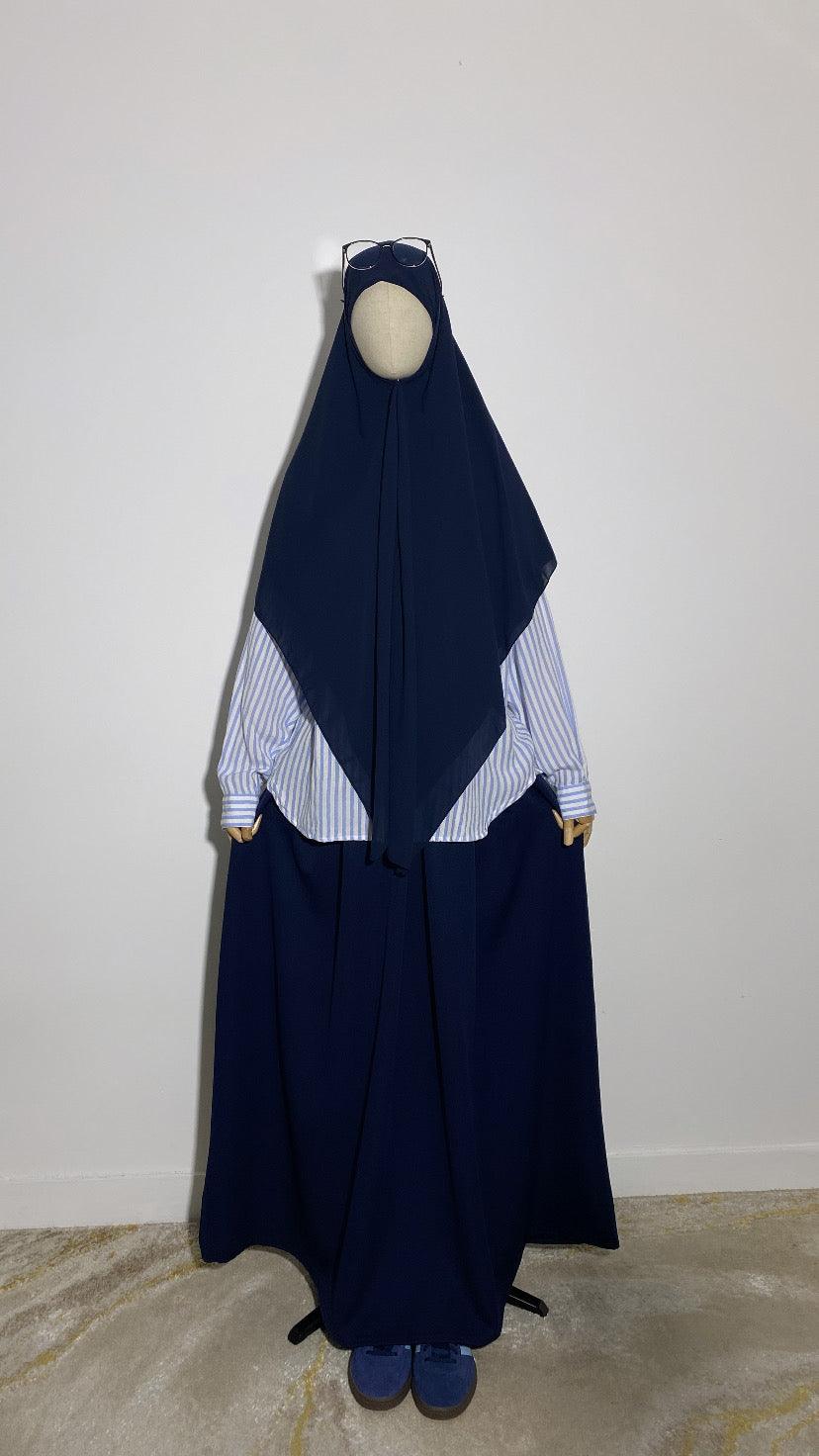 LONG NAVY TRAPEZE SKIRT