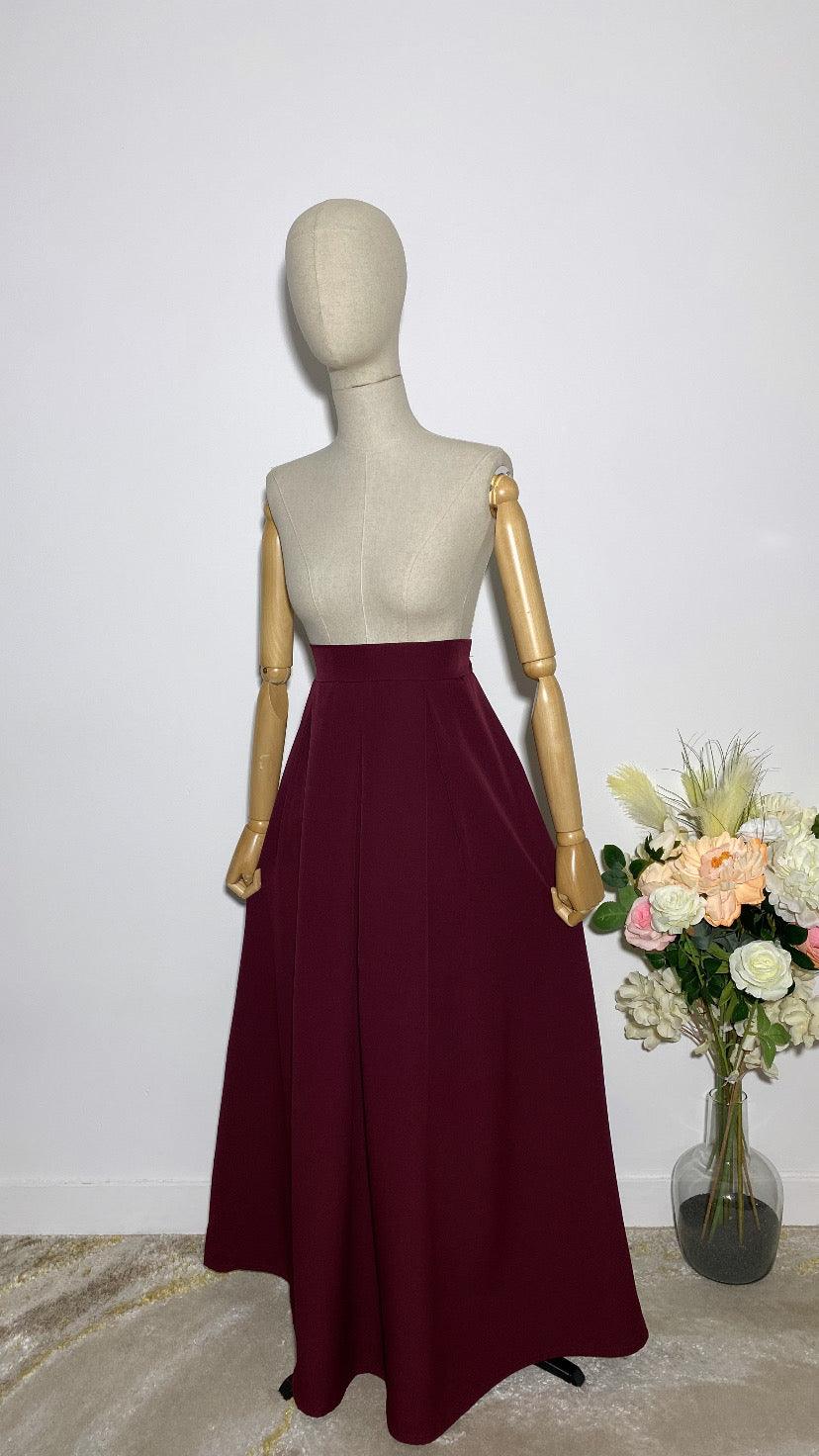 LONG BURGUNDY TRAPEZE SKIRT