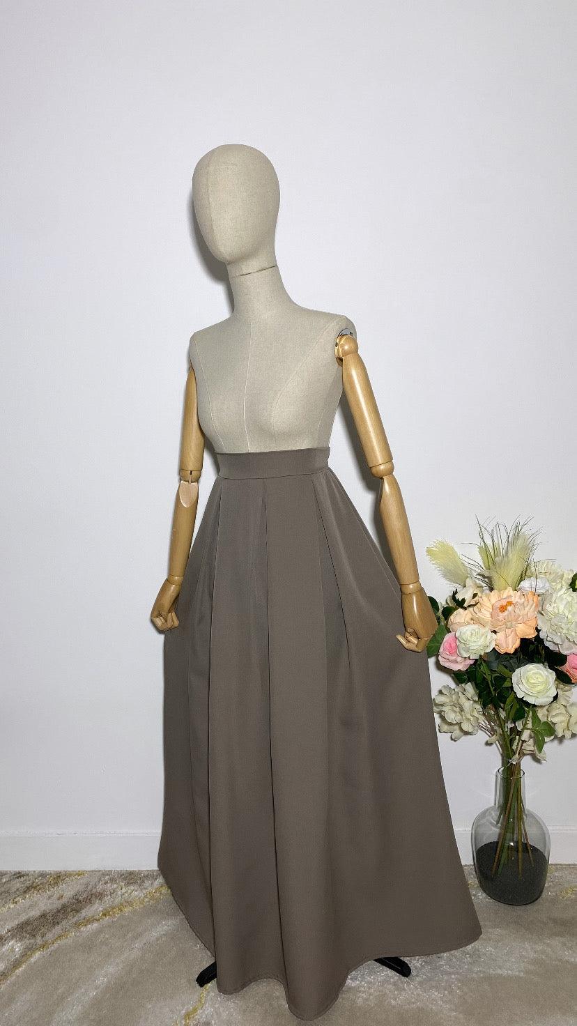 LONG TAUPE TRAPEZE SKIRT