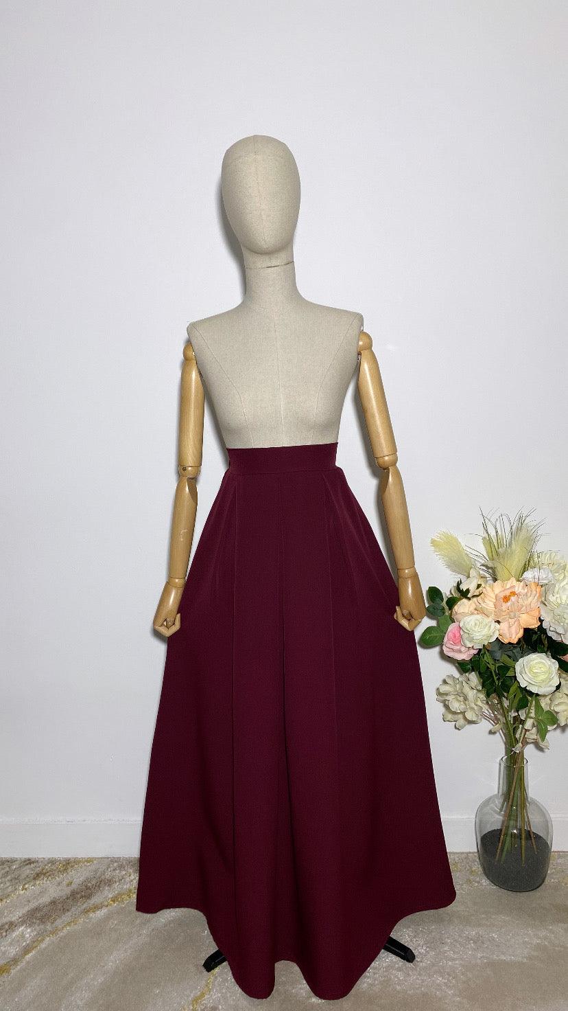 LONG BURGUNDY TRAPEZE SKIRT