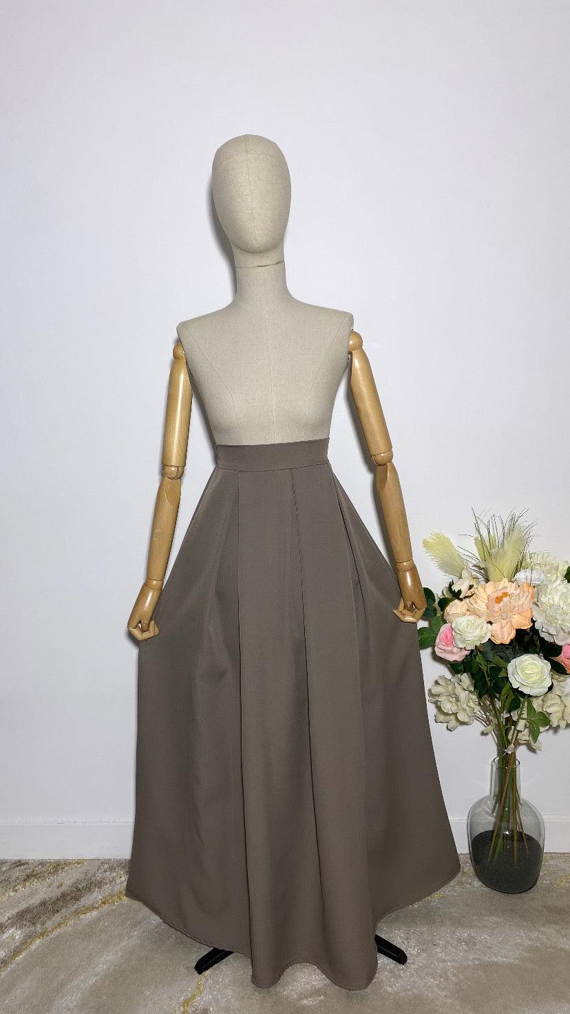 LONG TAUPE TRAPEZE SKIRT