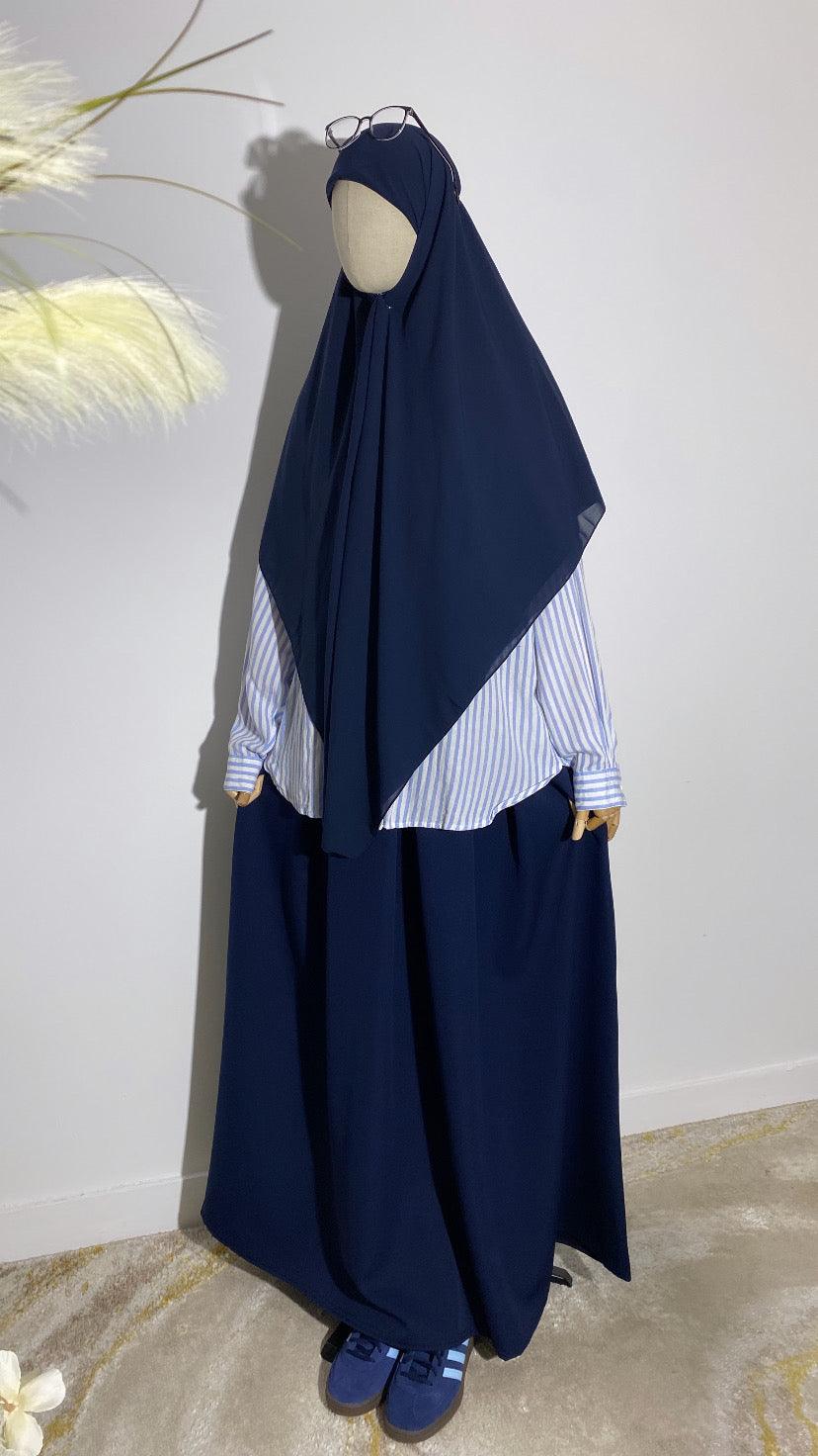LONG NAVY TRAPEZE SKIRT