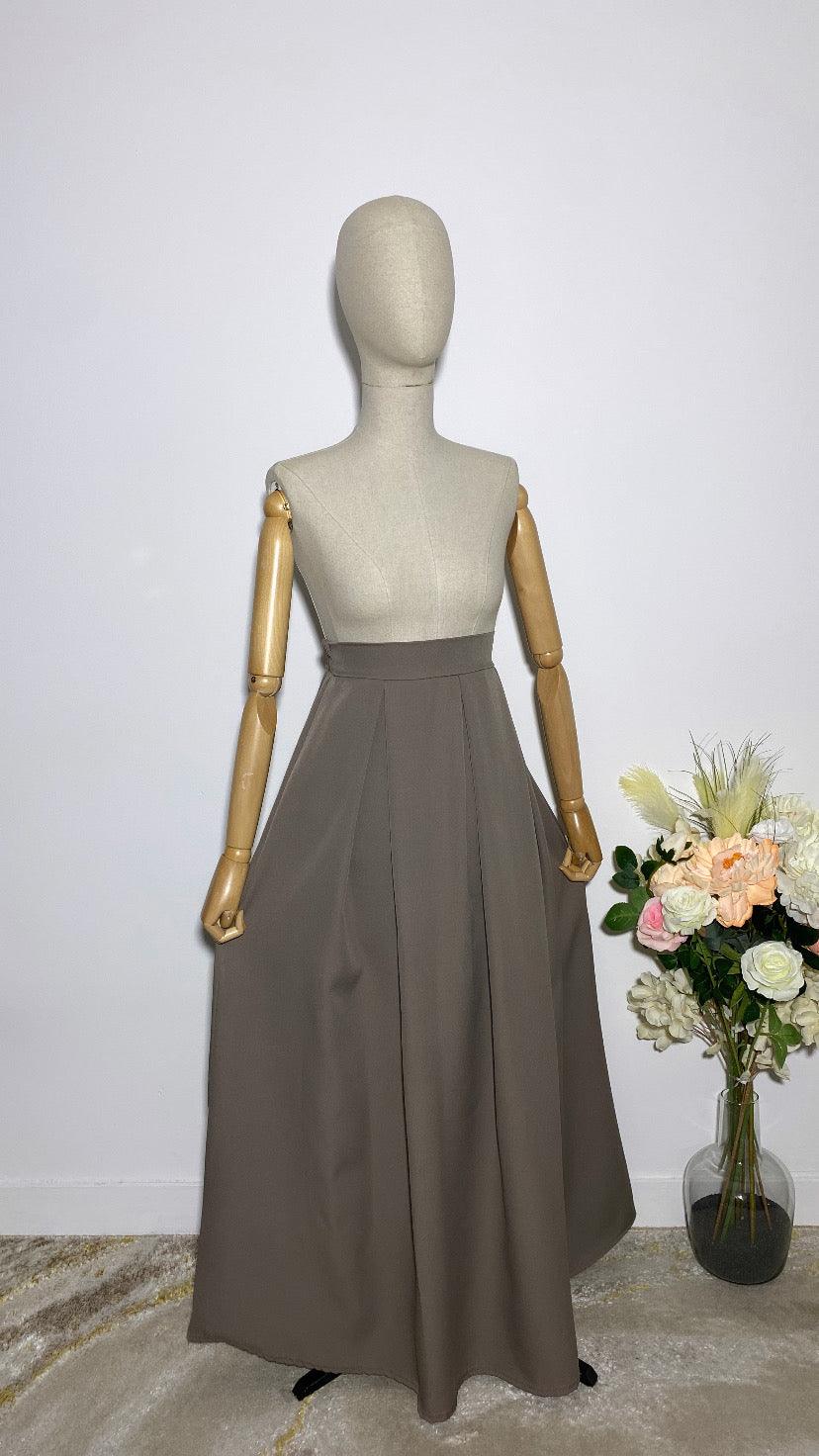 LONG TAUPE TRAPEZE SKIRT
