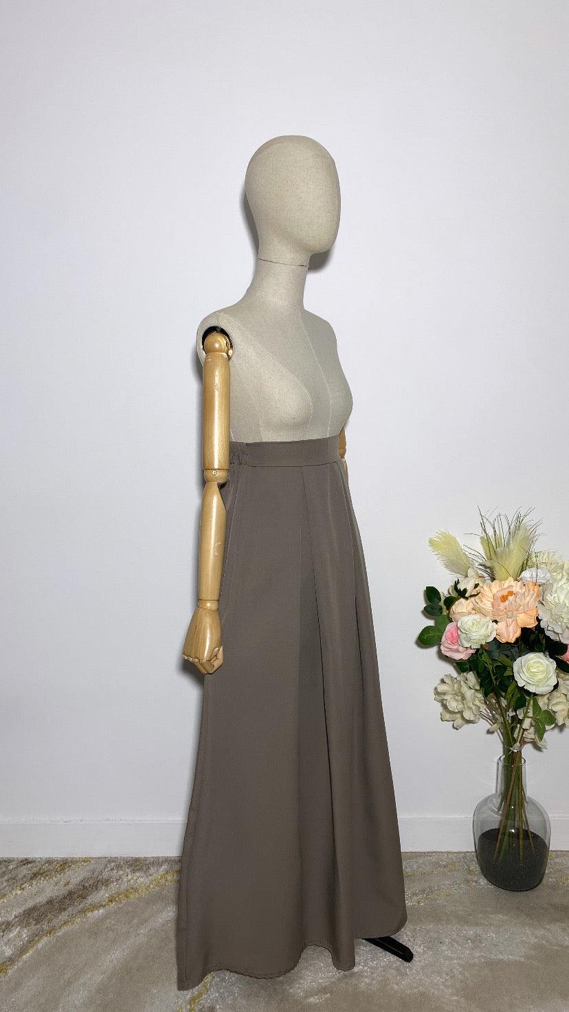 LONG TAUPE TRAPEZE SKIRT
