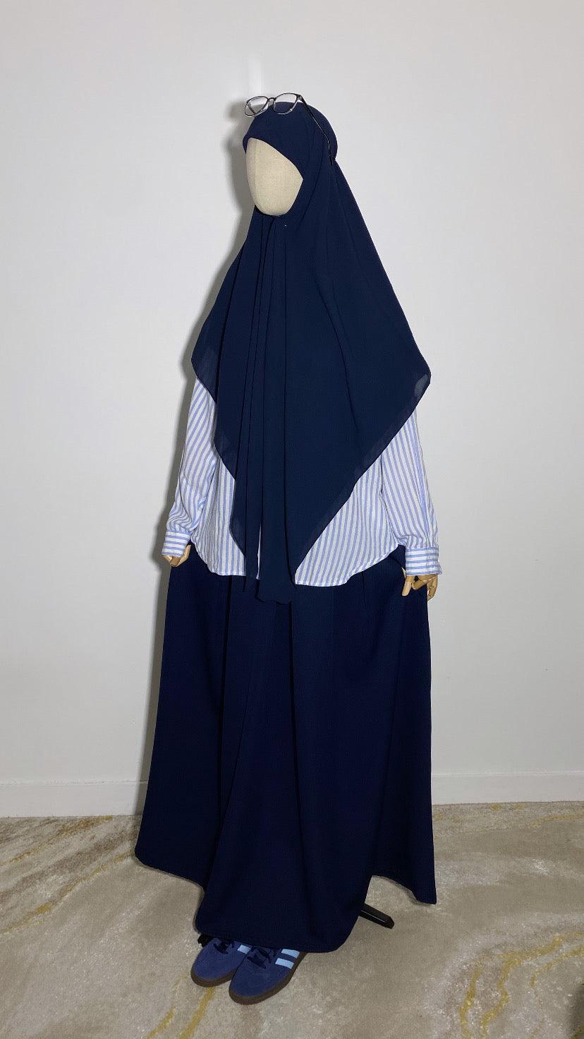 LONG NAVY TRAPEZE SKIRT