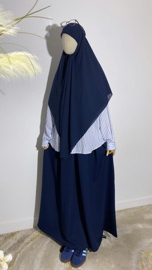 LONG NAVY TRAPEZE SKIRT